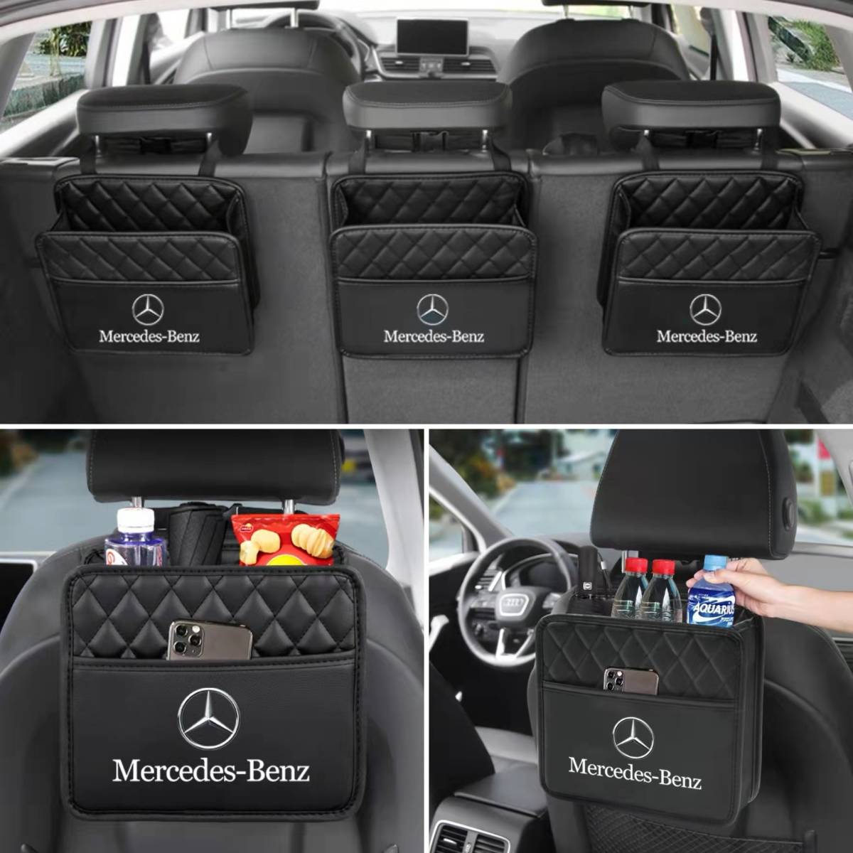 Mercedes-Benz ヘッドフォン 収納袋付き メルセデスベンツ 2個 シートバックポケット 収納 ベンツ ヘッドレスト Mercedes-Benz