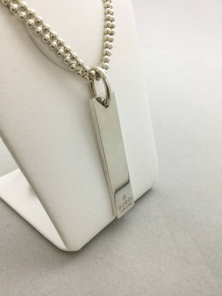GUCCI グッチ ダブルボールチェーン プレート ネックレス シルバー