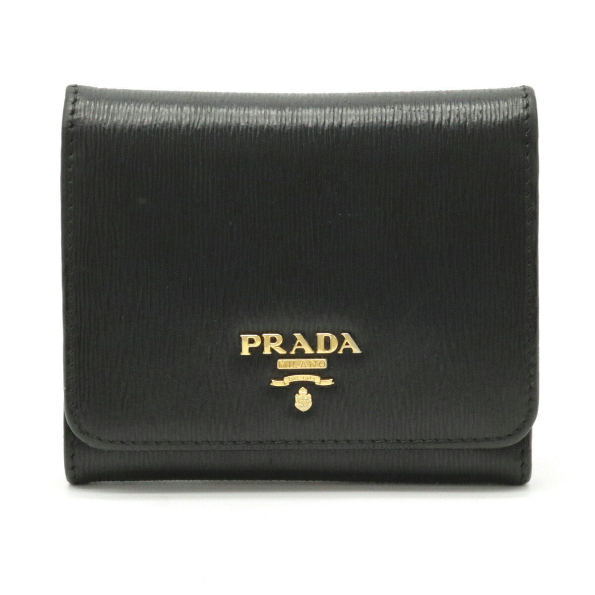 PRADA プラダ VITELLO MOVE 3つ折財布 三つ折り財布 レザー NERO 黒 ブラック ゴールド金具
