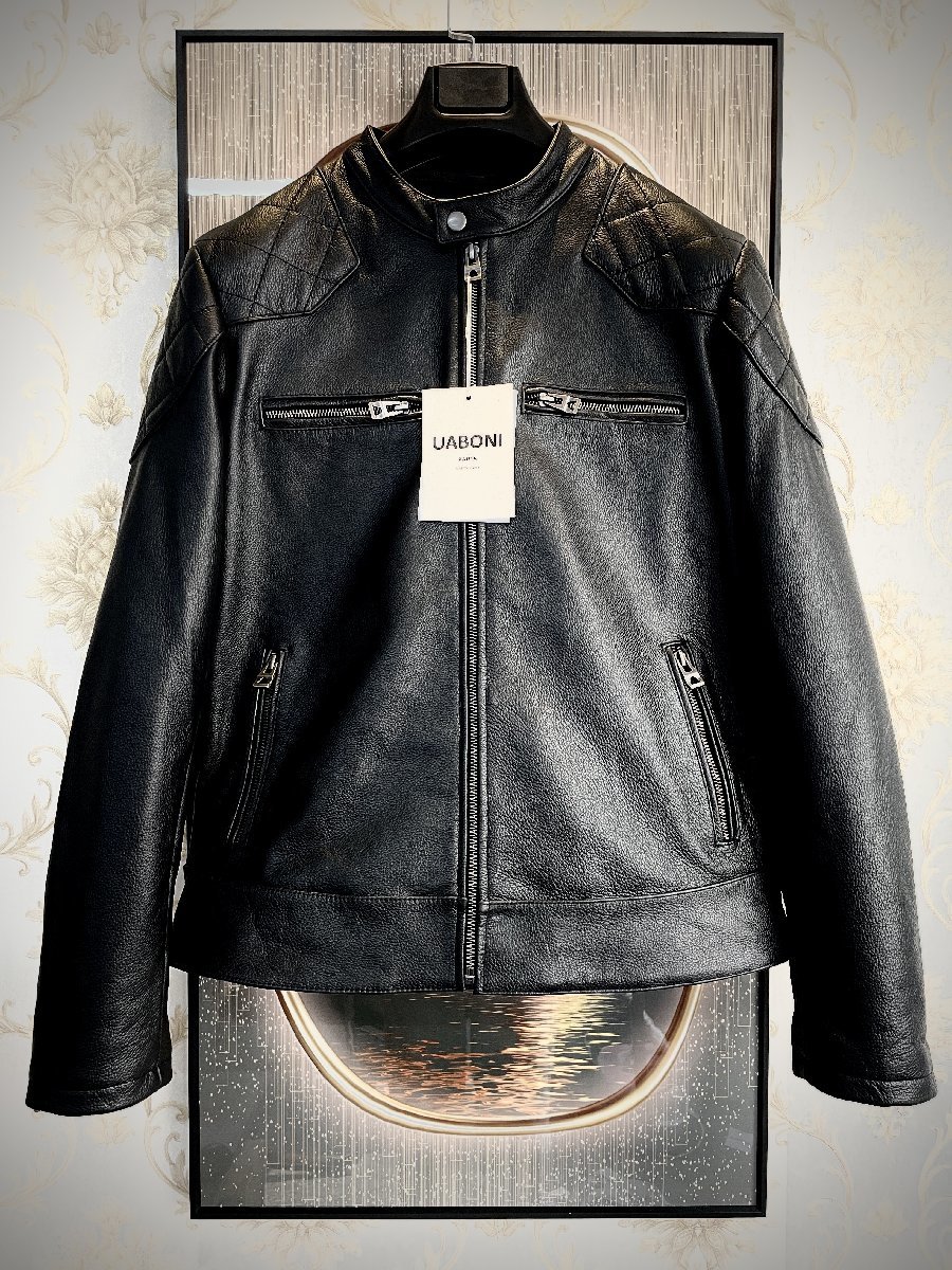 【新品】UABONI レザージャケット フランス 最上級牛革 XL ベッカム愛用 今季*最高級限定EU製＆定価19万◇UABONI*ユアボニ*レザージャケット