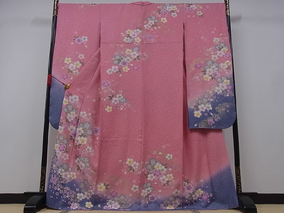 暈し染め 金彩 逸品 駒刺繍 舞花文 着物屋こころ□豪華振袖 金銀