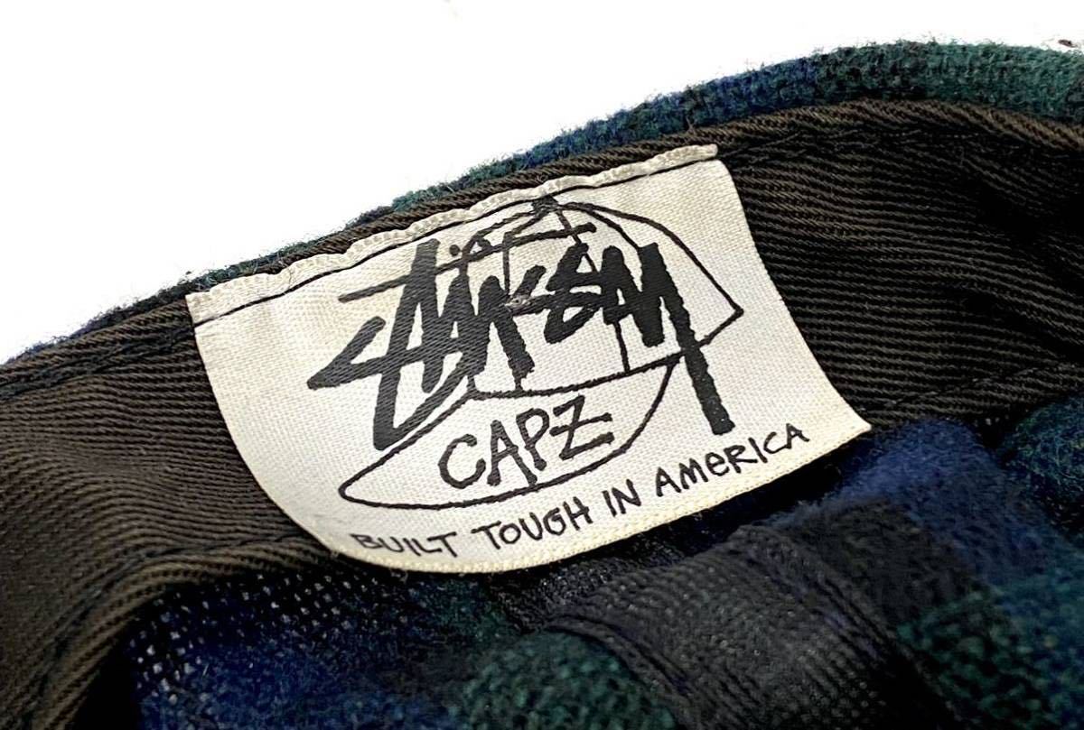 希少 80年代 OLD STUSSY CAPZ クラウンロゴ ウールチェックキャップ 