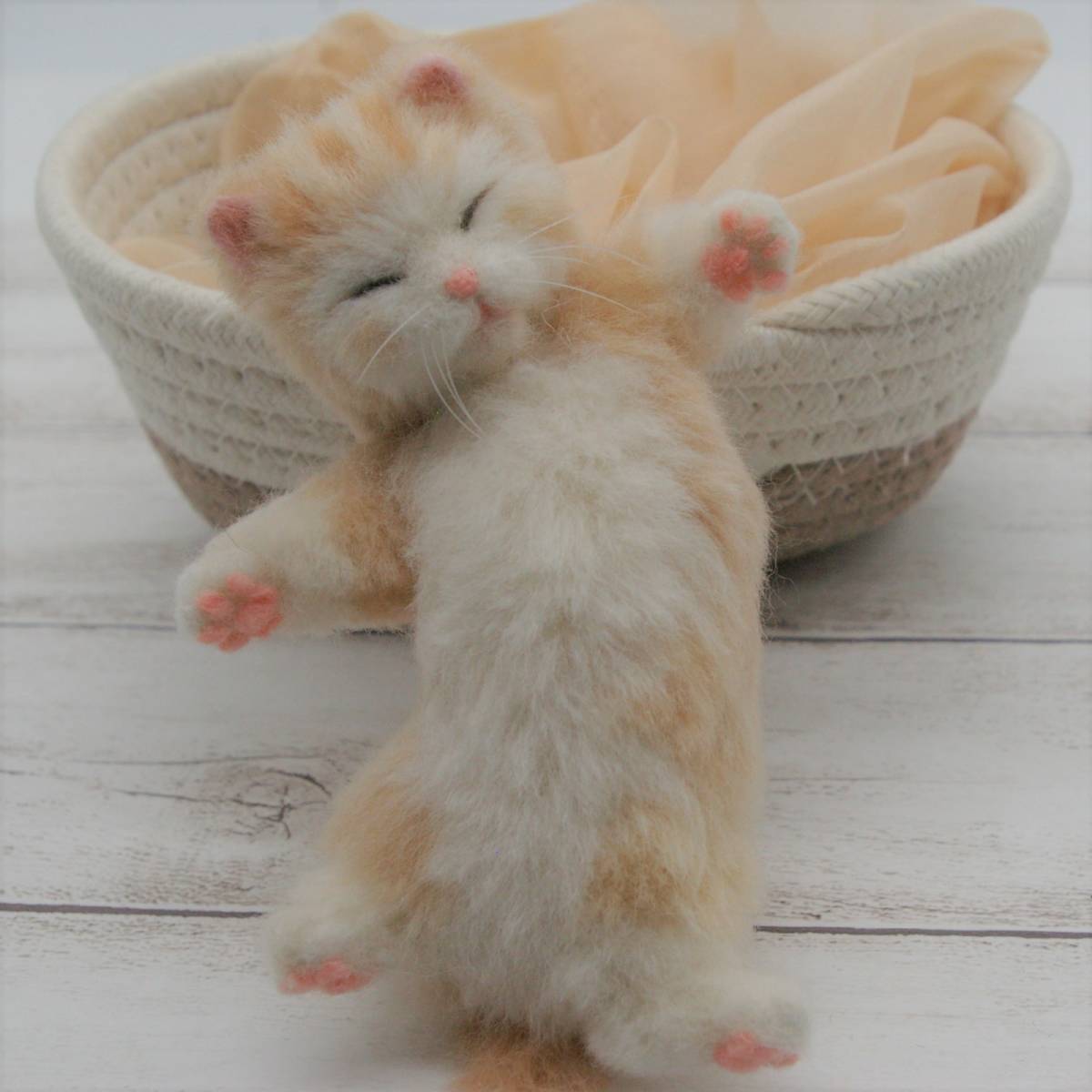 うつわ猫* 羊毛フェルト 猫 へそ天 子猫 ハンドメイド 赤ちゃん猫 猫