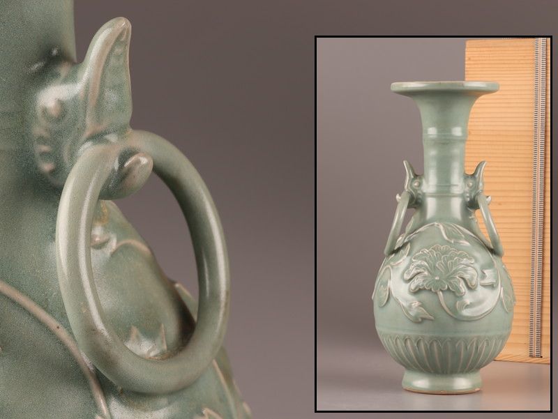 青磁 龍泉窯 中国古玩 時代物 唐物 天龍寺青磁 工芸品 双 高麗 木