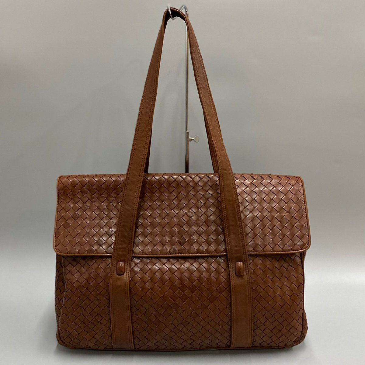 1円 極 美品 BOTTEGA VENETA ボッテガ ヴェネタ イントレチャート レザー 本革 トートバッグ ビジネスバッグ A4収納可能 ブラウン 37501
