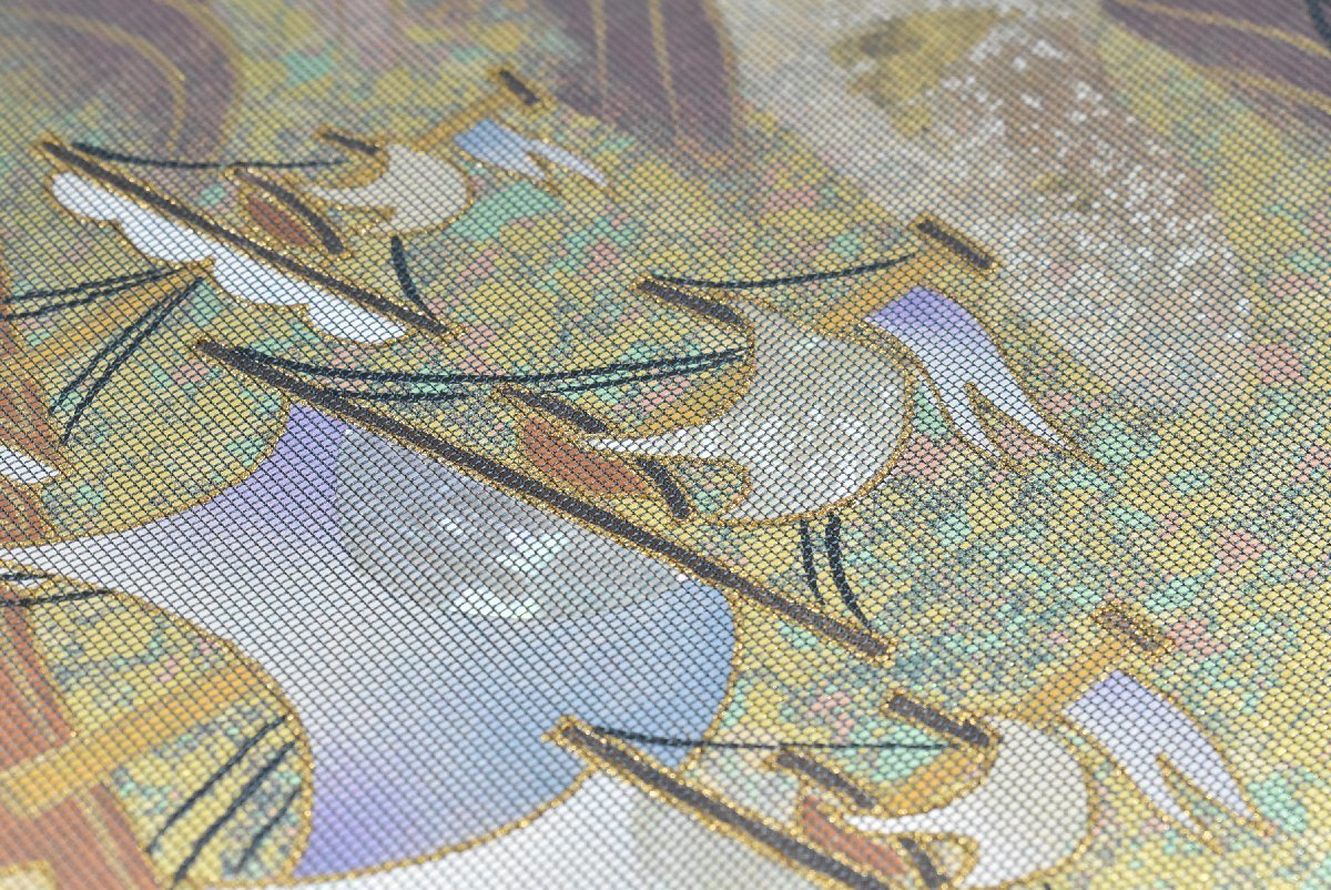 名古屋帯 波文様螺鈿本金袋帯 特選きもの・帯紹介 川島織物製(M80380Ke) 夏 日本製 京袋帯 麻 リネン ブルー 京袋名古屋帯 麻帯 夏名古屋帯 紺色 ネイビー 水色)