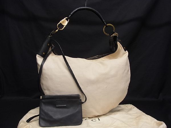 1円 GUCCI グッチ 95726 キャンバス×レザー ポーチ付き ワンハンドル