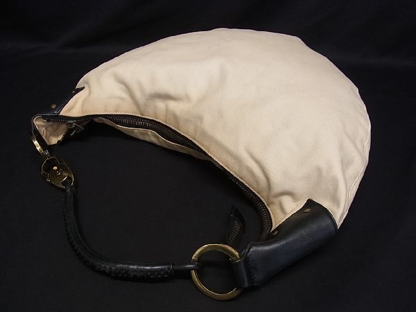 1円 GUCCI グッチ 95726 キャンバス×レザー ポーチ付き ワンハンドル