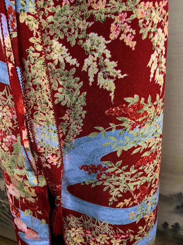 美品 ワンダフルワールド ちりめん 和柄 エプロン カネコイサオ 縮緬 WONDERFUL 着物柄ちりめん生地エプロン