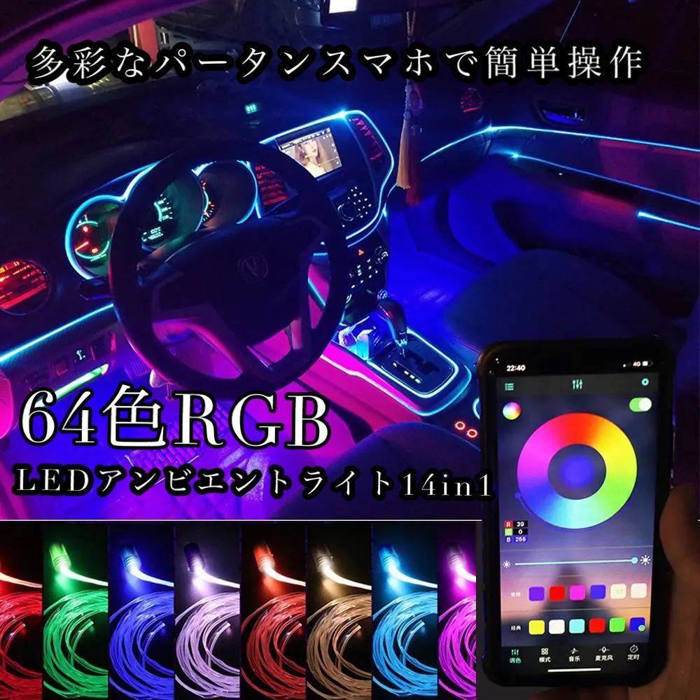 大人気　汎用 LED アンビエントライト14in1 リブ付きチューブ 8mRGB