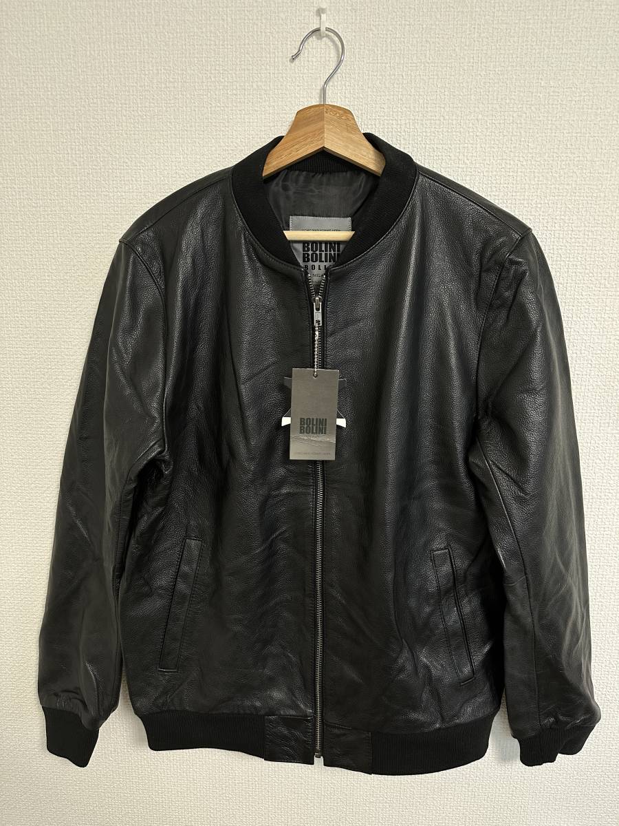 ◆イタリア・ミラノ発*BOLINI*ブラックラベル*最高級エルメス エプソンレザー使用・レザージャケット・ジャンパー48/L　EU製