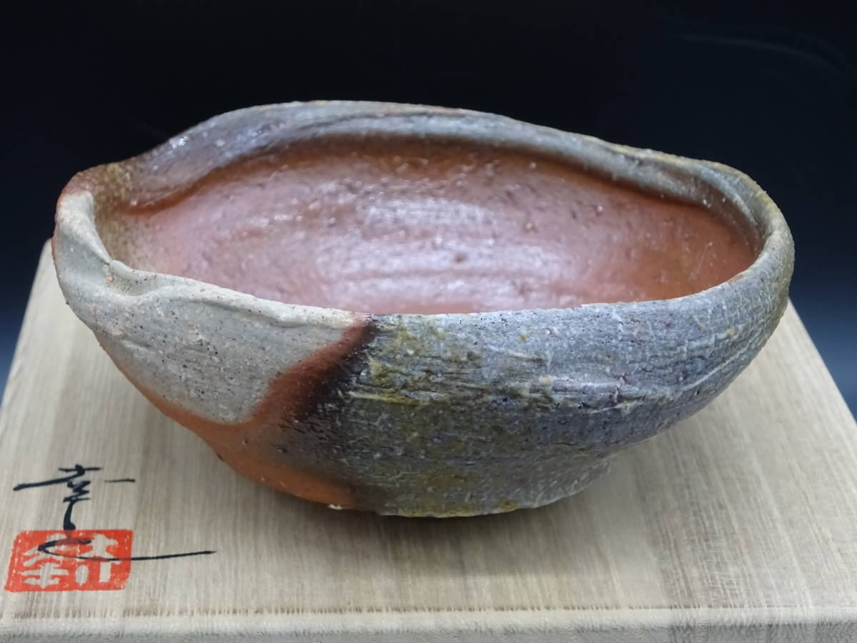 清水焼伝統工芸士 中村秋峰 抹茶碗 光琳水 花水木絵 桐箱・共布・経歴