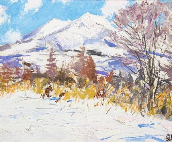 足立真一郎　白馬岳 足立真一郎 真作 「初夏の白馬岳」 号 0 F - Yahoo!オークション 日本