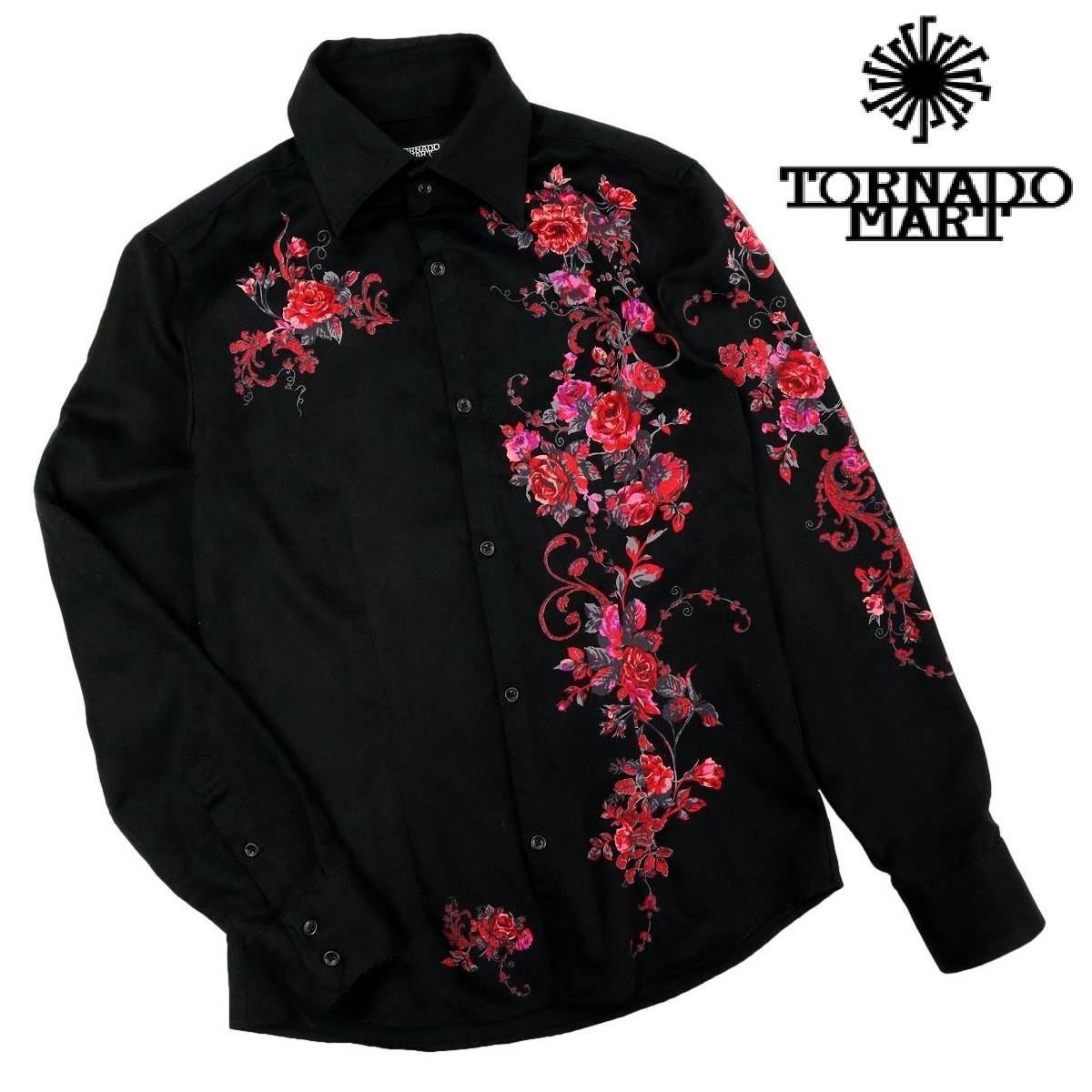 【B1946】TORNADO MART トルネードマート 長袖シャツ 花柄 薔薇 メンズ 男性用 サイズL TORNADO MART トルネードマート MART(トルネード トルネードマート長袖シャツPI 長袖シャツ&frasl;M&frasl;ポリエステル&frasl;BLU&frasl;総