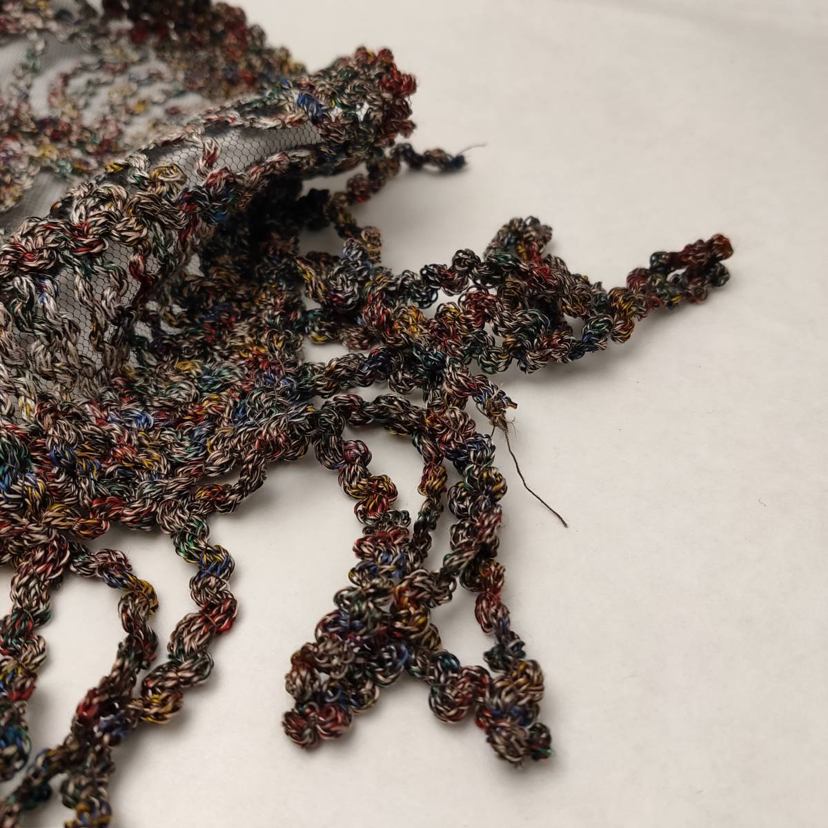 本場奄美大島 泥染絣 ショール 夢月 MUGETSU 175×60cm チュールレース フリンジ 特選 近代手刺繍 シルク100% 桐箱付き