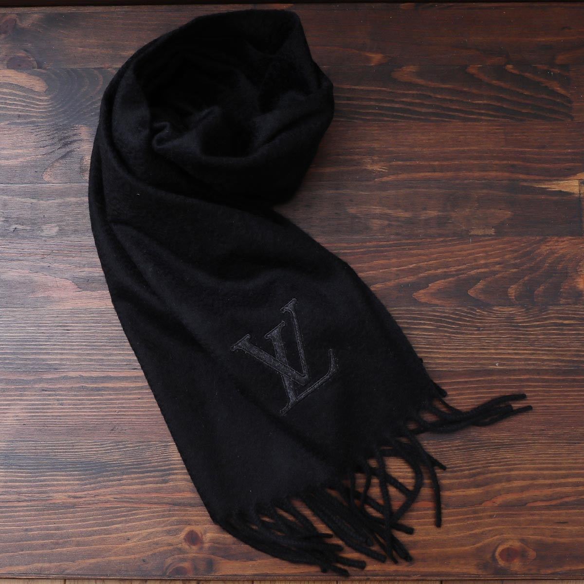 Louis Vuitton 黒 マフラー ウール100% LOUIS VUITTON ブラックマフラー ウール100% ルイ ヴィトン LOUIS