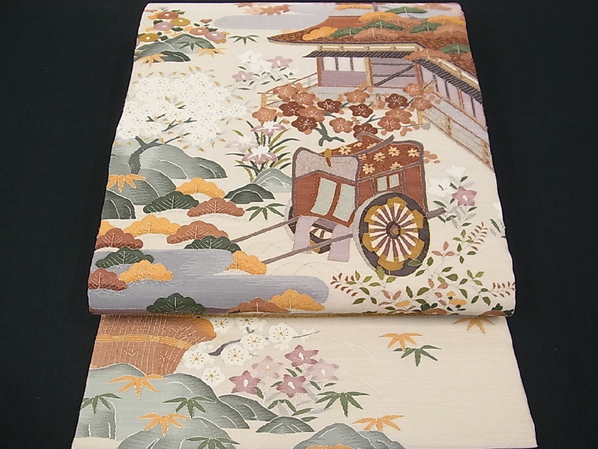 明綴れ　鼓　六通袋帯 平和屋着物□極上 明綴れ 六通柄袋帯 風景花文 金銀糸