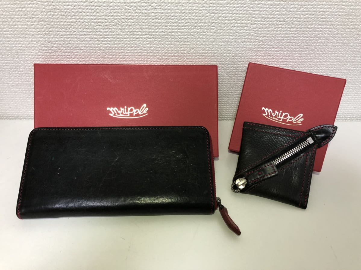 M.Ripple エムリップル 長財布 コインケース セット販売 ブラック 革製 ファッション メンズ 服飾