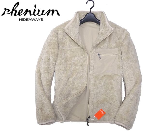 新品▼ HIDEAWAYS NICOLE ハイダウェイニコル rhenium▼ ストレッチ ロゴ入り スタンドネック シャギーボア ZIP ブルゾン 50(XL)BEG