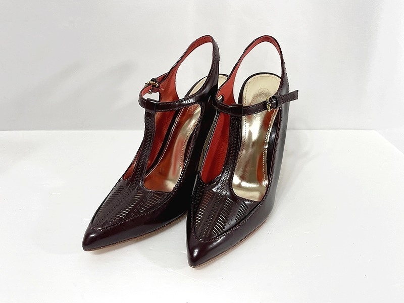 ◎展示品◎ コーチ ◎ レディース パンプス パンチング Ｔストラップ 太ヒール 箱付 ブラウン サイズ 36