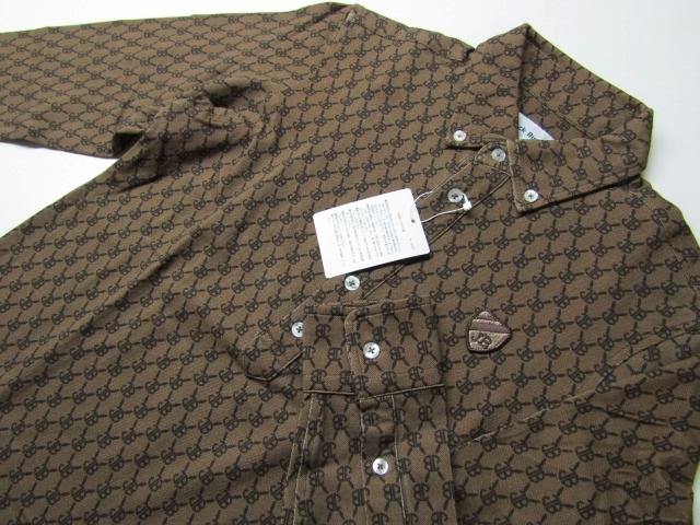 ◆高級!PEARLY GATESジャックバニー14300.ＪＢロゴプリントボタンダウン長袖シャツ(4)ブラウン/新品◆
