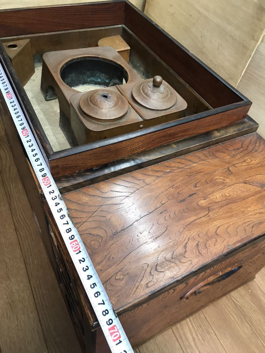 箱火鉢 長火鉢 五徳 火箸 欅 アンティーク 昭和レトロ 箱火鉢 長火鉢