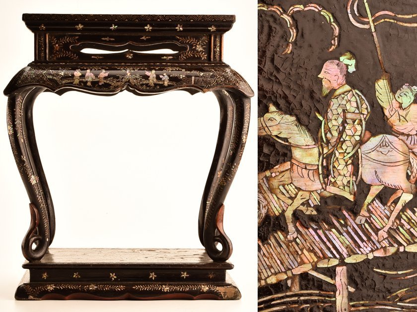 【流】時代漆器 青貝螺鈿ザク高卓 高47.5cm KL916