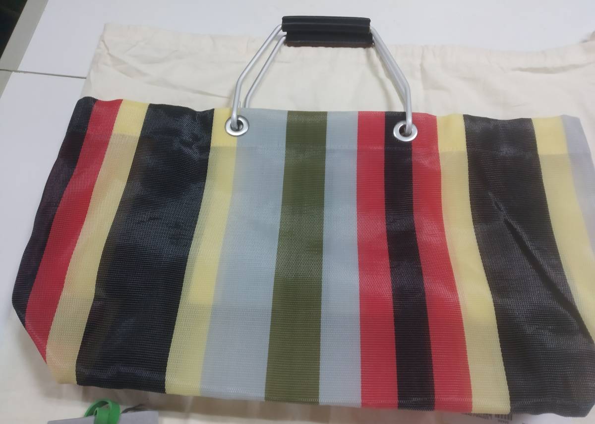 ♪MARNI マルニ♪ナイロン×レザー フラワーカフェ ストライプ トート 