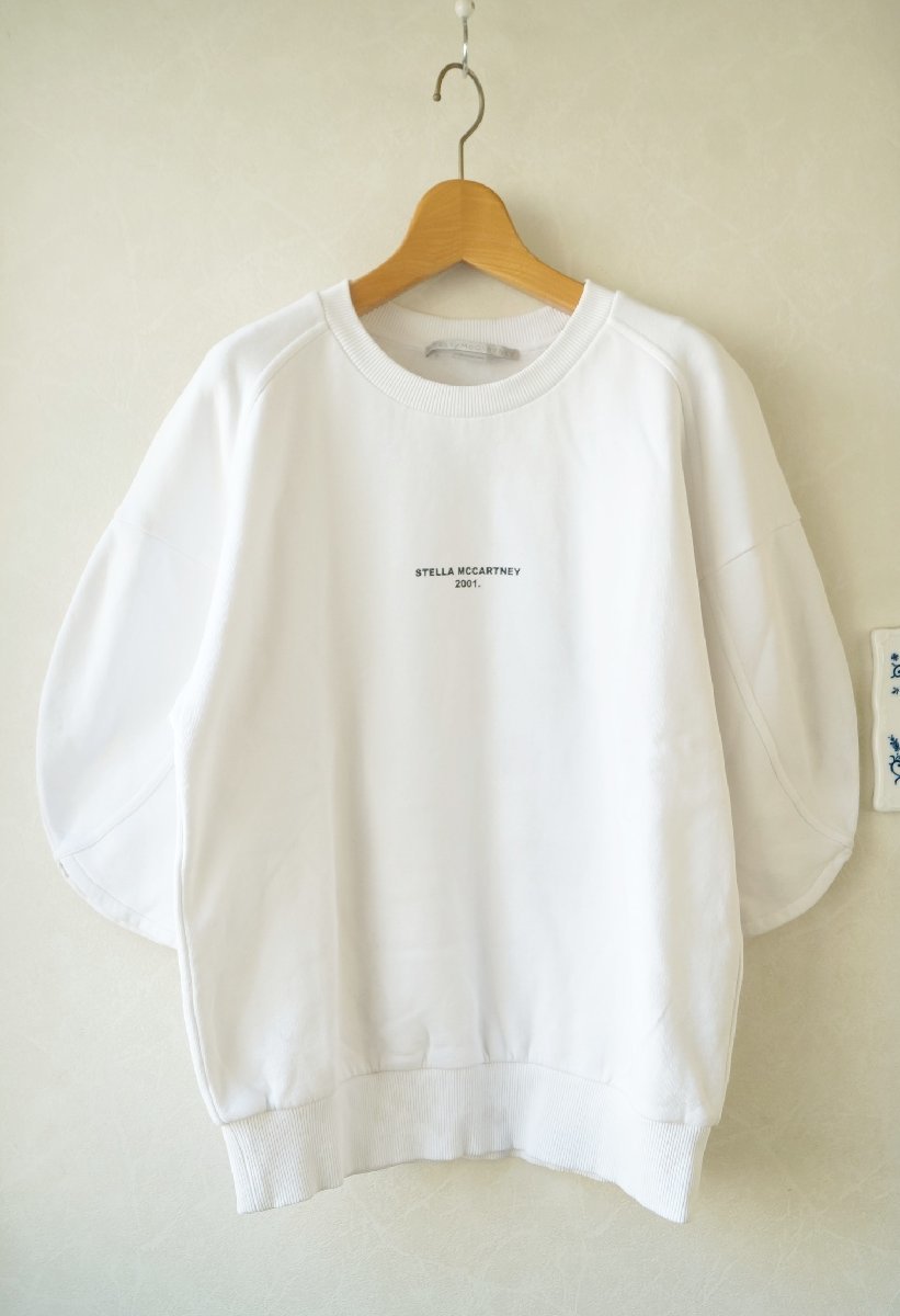 ★ステラ マッカートニー*秋～オススメ☆裏起毛ロゴスウェットトップス 五分袖　/白34*　古着のgplus広島 2301t1