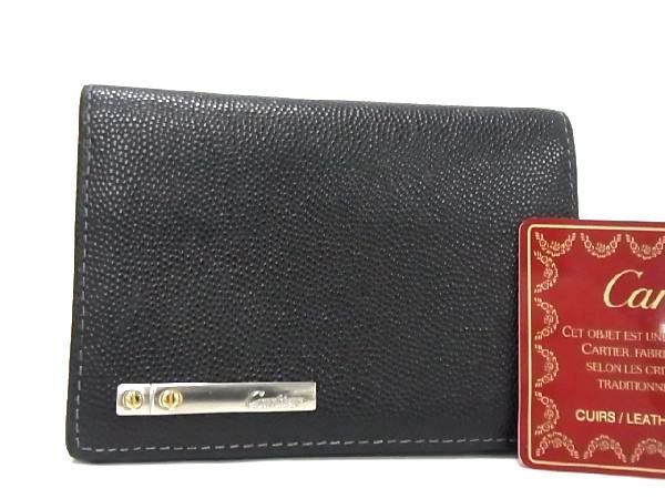 1円 ■美品■ Cartier カルティエ サントス レザー カード入れ カードケース 名刺入れ 定期入れ メンズ ブラック系 AF5756yk