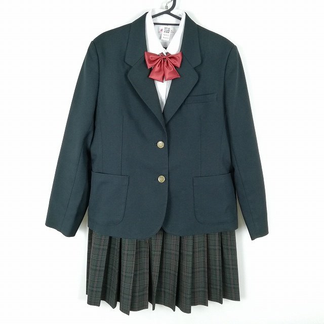 1円 ブレザー チェックスカート リボン 上下4点セット 冬物 女子 学生