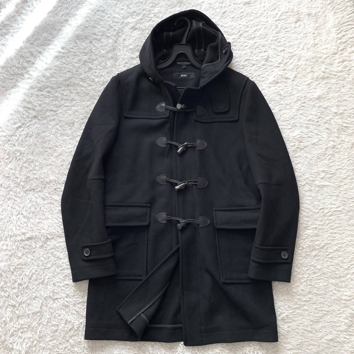 美品】HUGO BOSS ヒューゴボス ダッフルコート M ブラック 黒 低価 