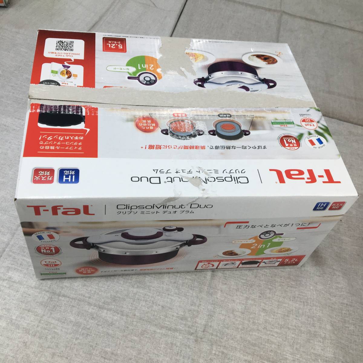 現状品　ティファール 圧力鍋 5.2L 3～5人用 IH ガス火対応 カンタン開閉 2in1なべ ふっ素樹脂コーティング P4705134