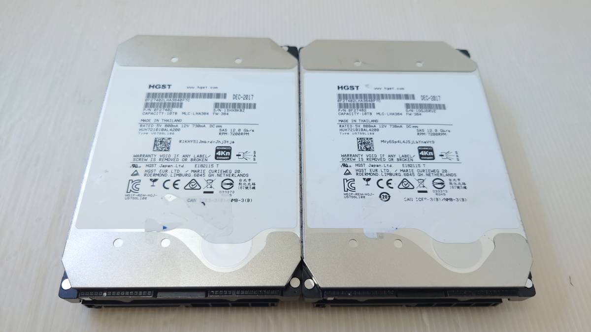【2個セット】HGST HUH721010AL4200 SAS 12Gb/s 10TB SAS 消去済