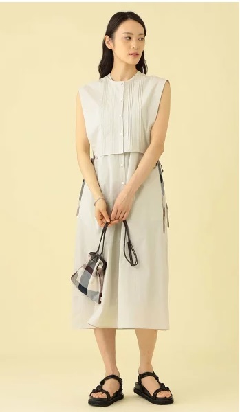 ■■202212即決■ クレストブリッジ新品エクリュ ベスト付タイプライターワンピース M