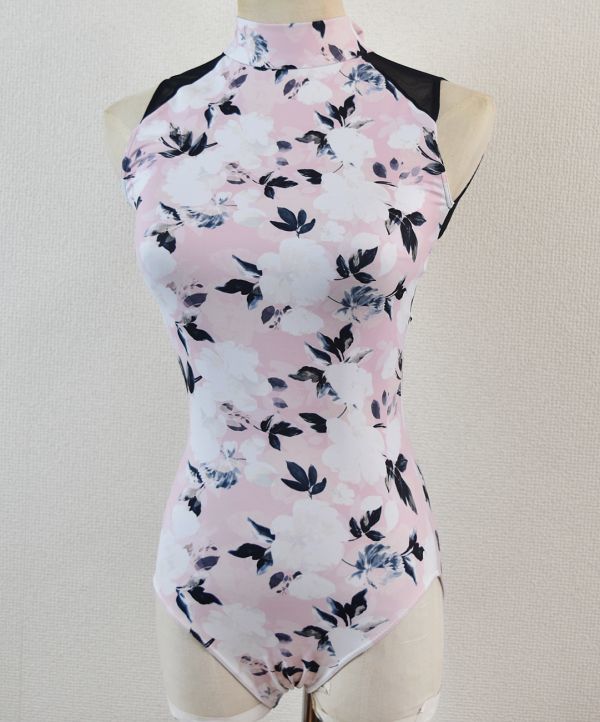 美品 ☆ stina レオタード typeN バックリボン ペールピンク花柄 S 美