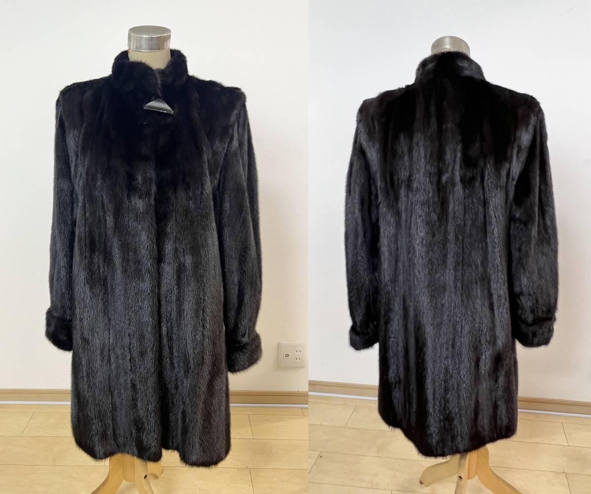 【品質 程度上】　ダークミンク　セミロングコートコート　92㎝　SAGAMINK