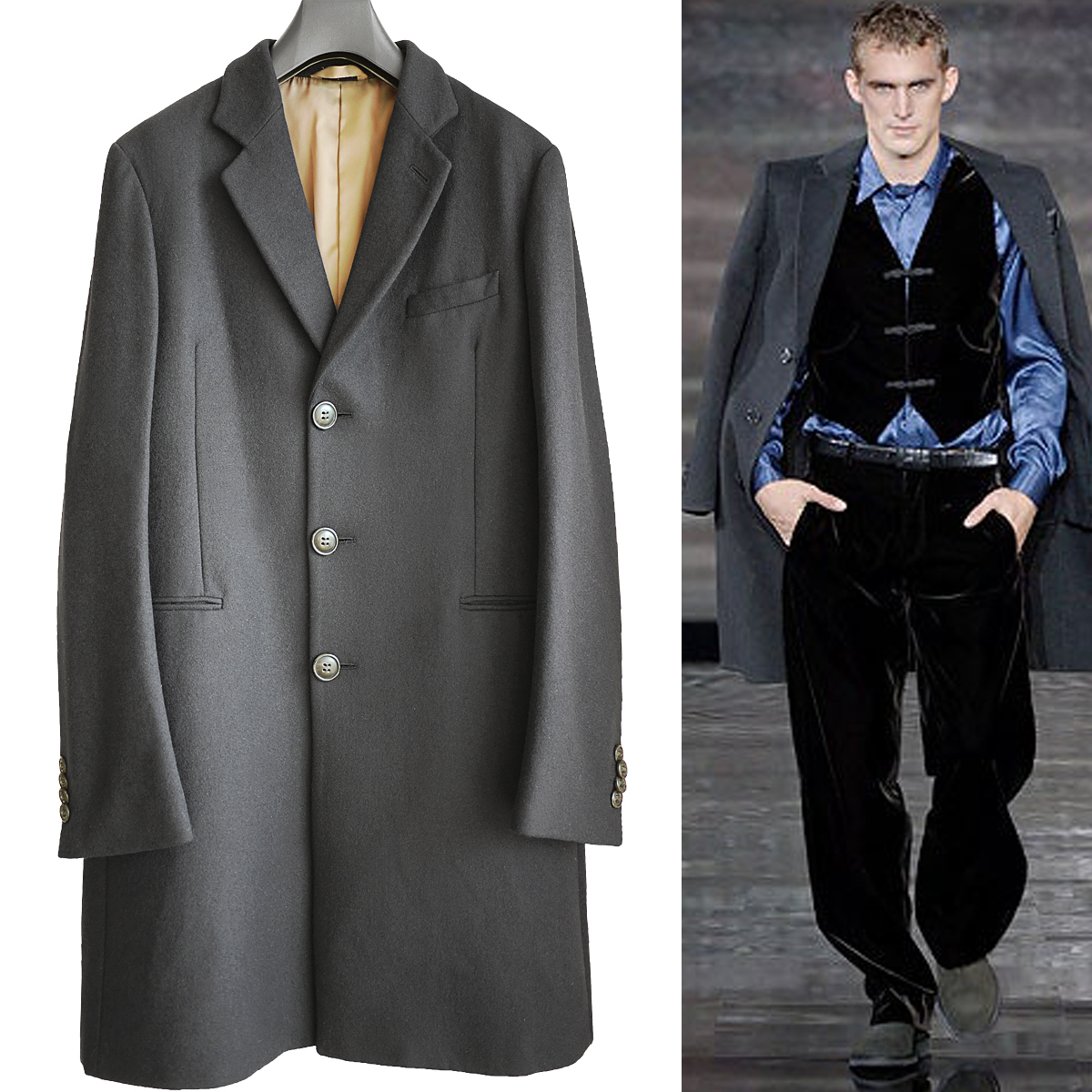 最高級モデル ジョルジオアルマーニ GIORGIO ARMANIアンゴラウール チェスターコート ジャケット ライダースブルゾン エンポリオアルマーニ