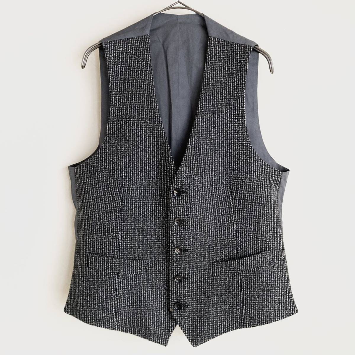 ☆美品 LARDINI ウール ベスト グレーチェック 44 ラルディーニ 