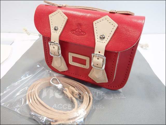 新品同様/ヴィヴィアンウエストウッド◆ハードレザー 横型ショルダーバッグM/4449F42◆ミニショルダー/牛革/レッド/保存袋付