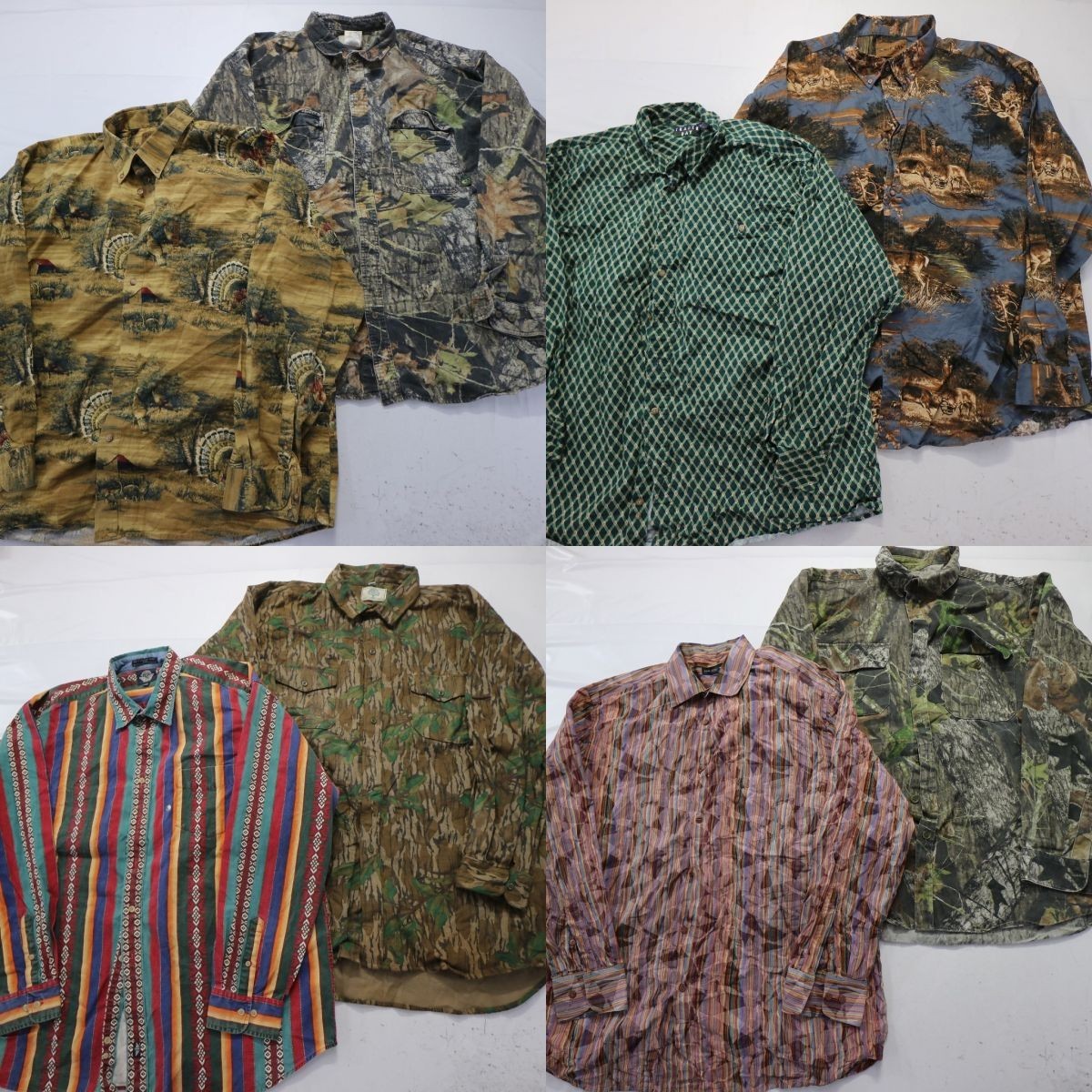 ◎総柄 長袖シャツ set デザイン系 カモフラ 他 (メンズ2XL) 8枚セット