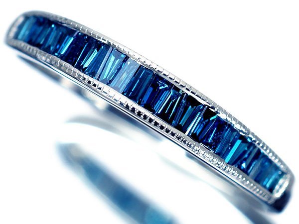 1円～【ジュエリー極】上質ブルー輝く！上質バケットカットブルーダイヤモンド0.35ct 高級K18WGリング k5829ir【送料無料】