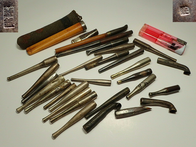 キセル 部品 金具 パイプ 30点 まとめて 銀煙管 金吸口 刻印あり 喫煙具 マンモス 象牙風 時代物