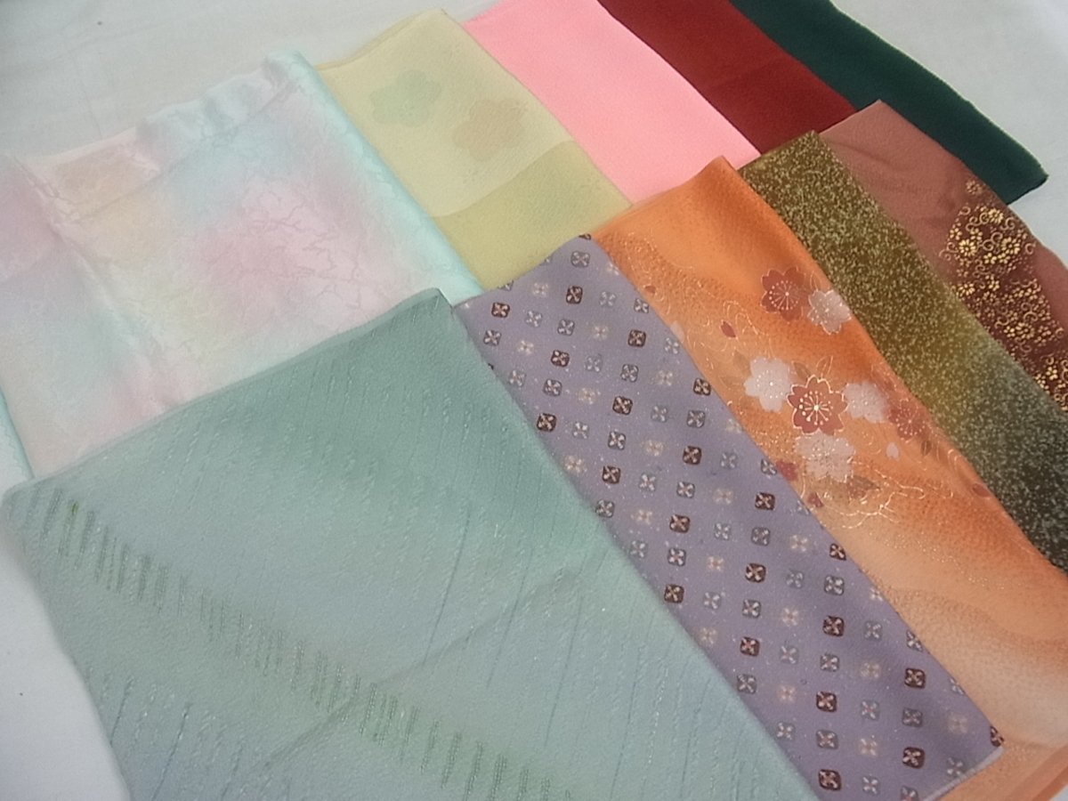 平和屋■全て未使用　和装小物　上質な帯揚げ１０枚セット　流水舞蝶花文　花唐草文　市松花文　暈し染め　金通し地など　逸品　s500558