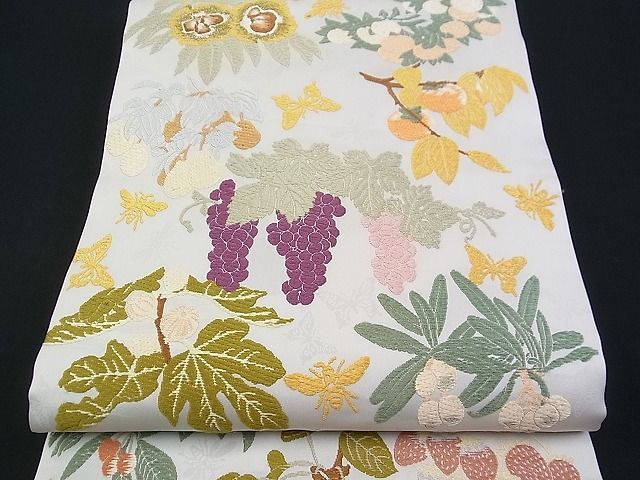 平和屋着物■極上　山口美術織物　皇室　伊勢神宮御用　西陣織　六通太鼓柄袋帯　唐織　四季果実文　逸品　km2090