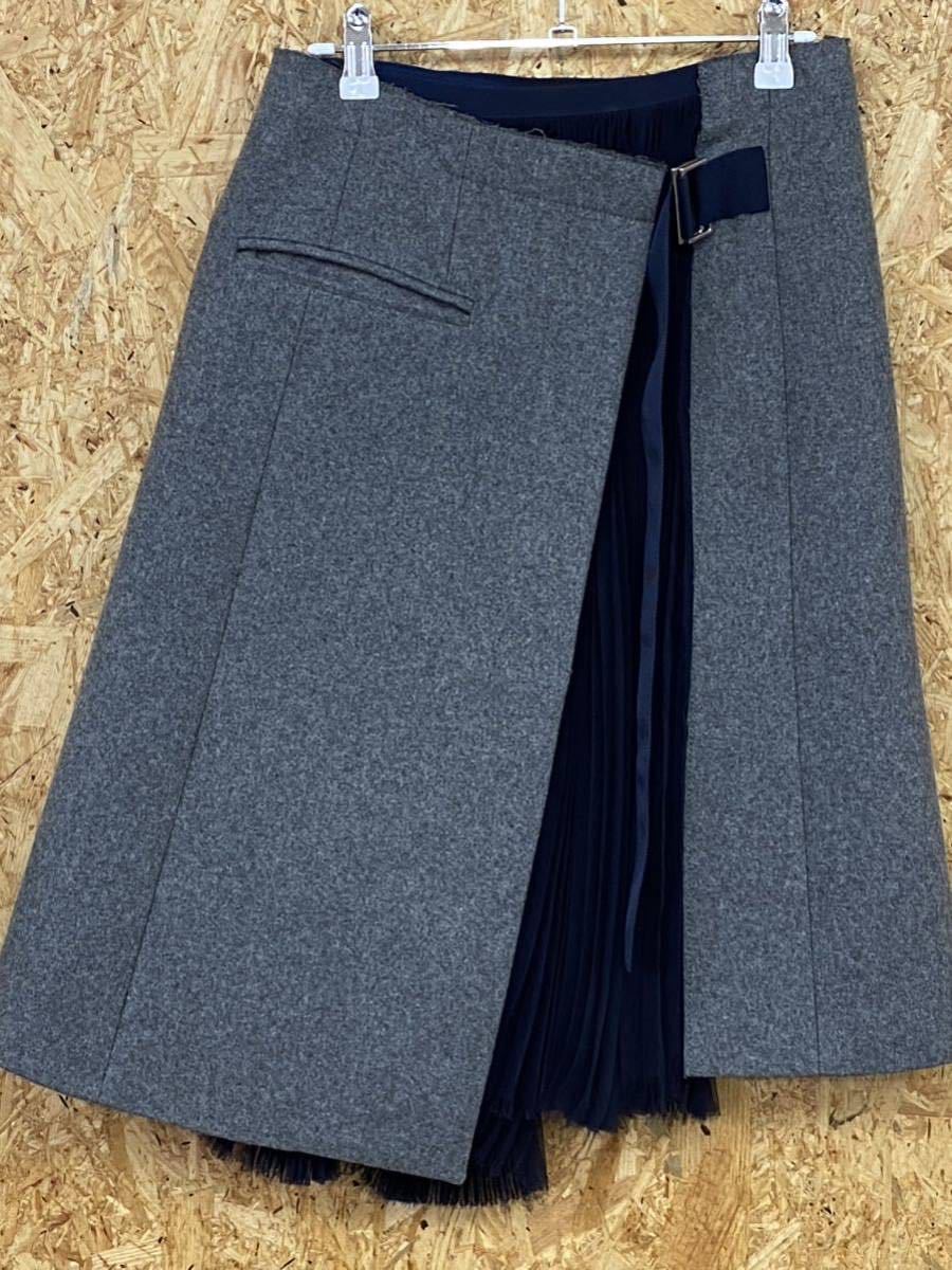 【美品】Sacai プリーツ アシメ　ドッキング ラップ スカート ベルト 美品 サカイ ラップ ドッキング プリーツスカート ベルト付き 柄