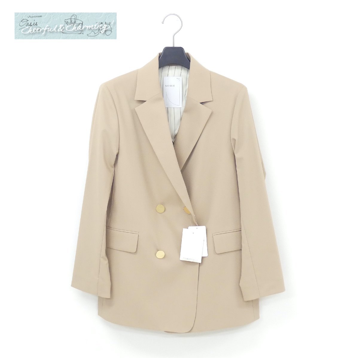 未使用 NOBLE セウラダブルブレストジャケット 36 ベージュ ポリエステルBLEND '19年商品