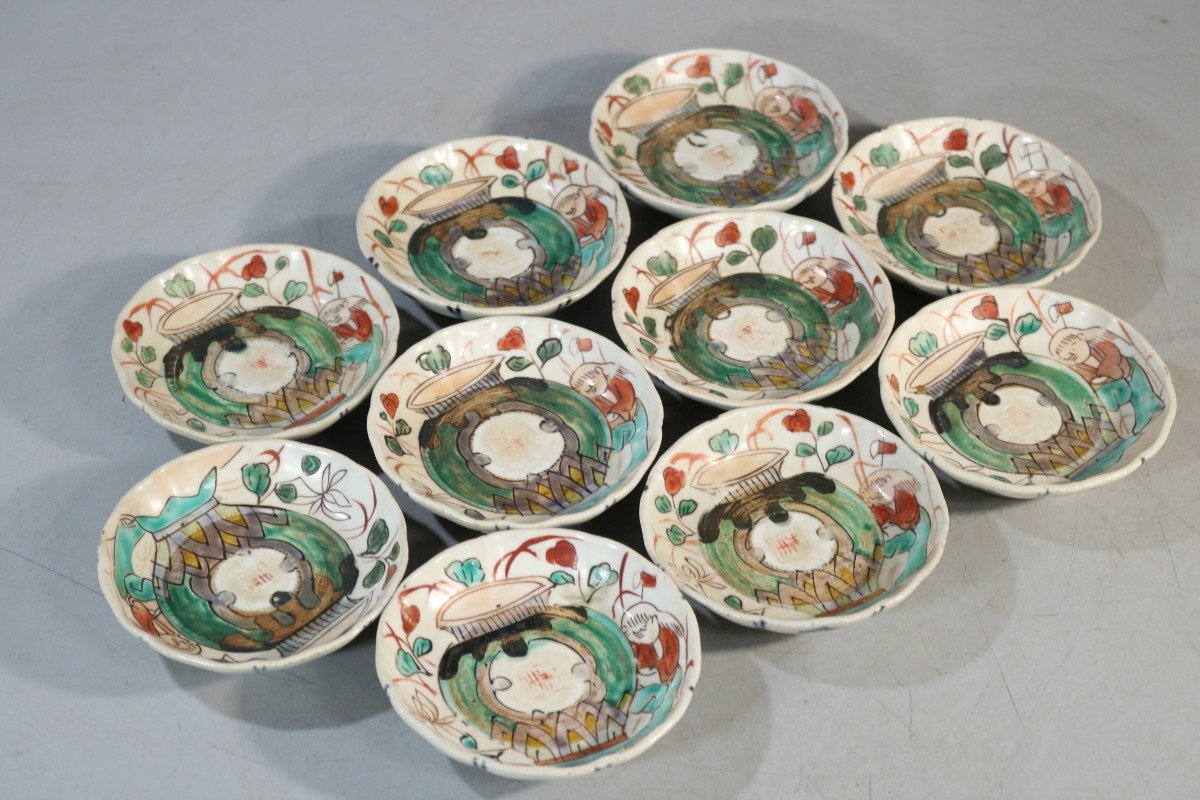 T972 伊万里色絵手塩皿10枚/アンティーク/古道具/和骨董/小皿