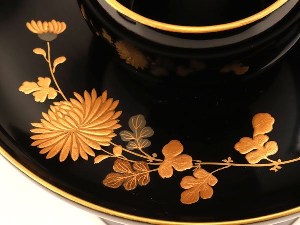 煎茶 時代 蒔絵 碗台 一対 流】時代漆器 蒔絵 天目台 蓋付茶台 碗一対 共箱 KQ422 流時代漆器