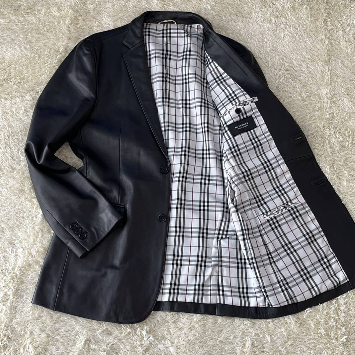 激安大特価，限定SALE 至極の一品 Lサイズ バーバリーブラックレーベル BURBERRY BLACK LABEL レザージャケット ラムレザー 羊革 ノバチェック 黒 裏地(ジャケット、上着)｜売買されたオークション情報、yahooの商品情報 男性用